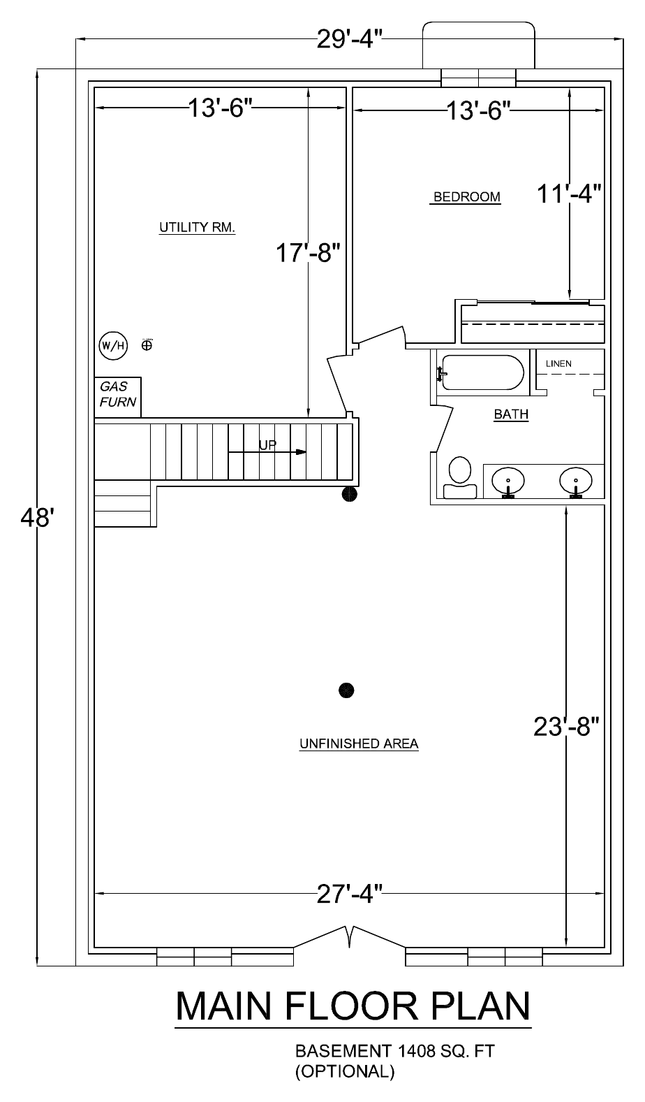 Wyoming optional basement floor plan, 1408 sq ft