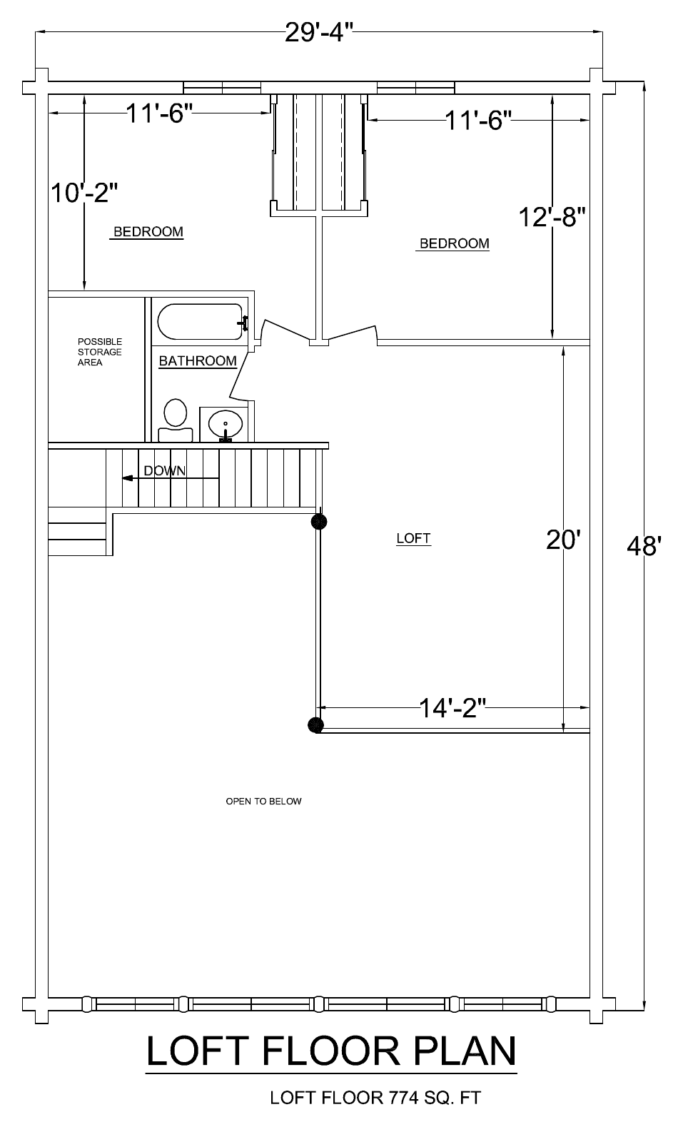 Wyoming loft floor plan, 774 sq ft